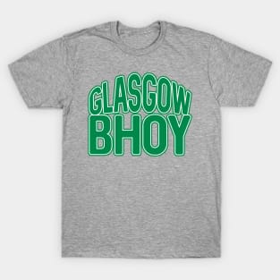 GLASGOW BHOY, Glasgow Celtic Football Club Green and White Layered Text Design T-Shirt